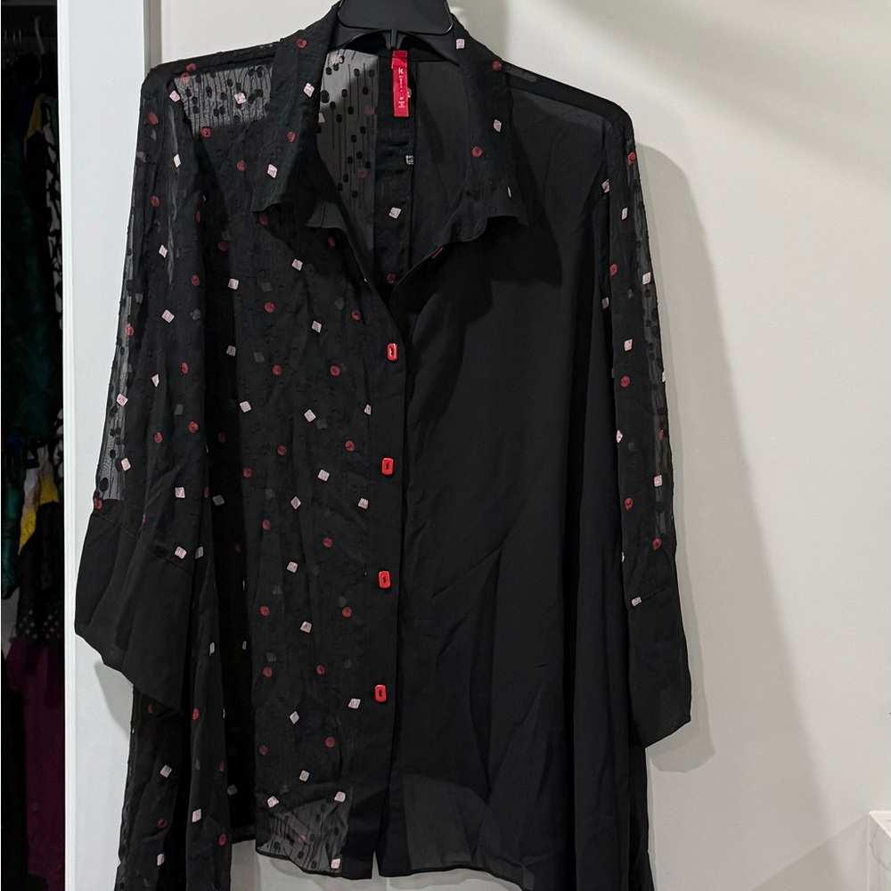 IC COLLECTION Black Sheer Top with Red Accents